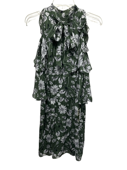 Shoshanna Size 2 Green, White, Black Silk Cold Shoulder Floral Print Dress Green, White, Black / 2