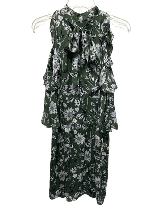 Shoshanna Size 2 Green, White, Black Silk Cold Shoulder Floral Print Dress Green, White, Black / 2