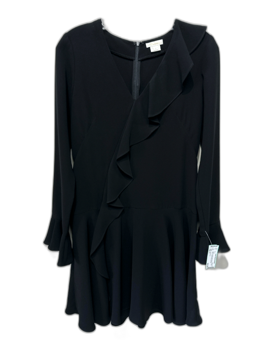 Shoshanna Size 0 Black Triacetate Blend flounce Fluted Sleeve Above Knee Dress Black / 0