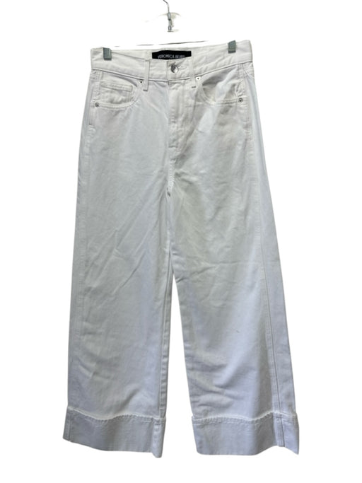 Veronica Beard Jeans Size 25 White Cotton Cuffed High Rise Wide Leg Jeans White / 25