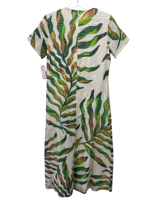 Oliphant Size XS Green, Orange, Beige Cotton & Nylon Short Sleeve Midi Dress Green, Orange, Beige / XS