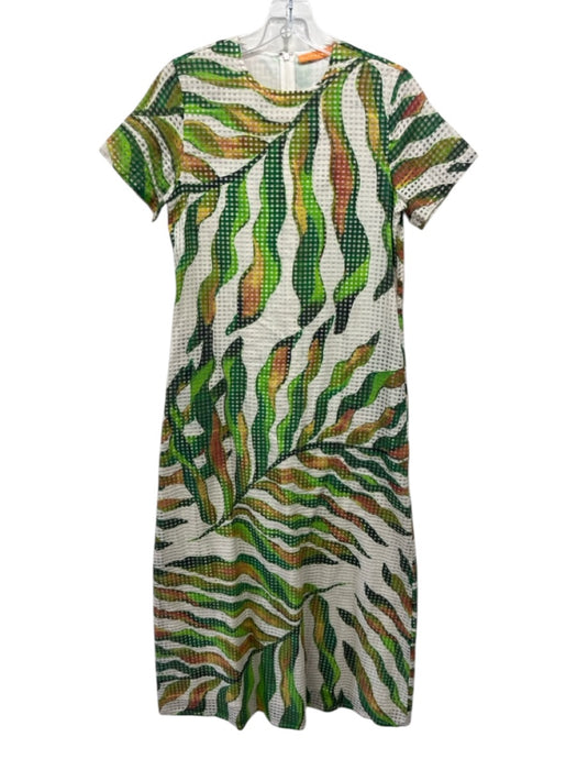 Oliphant Size XS Green, Orange, Beige Cotton & Nylon Short Sleeve Midi Dress Green, Orange, Beige / XS