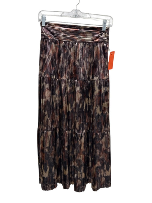 BA & SH Size 0 Copper, Gold & Black Polyester Metallic Abstract Print Midi Skirt Copper, Gold & Black / 0