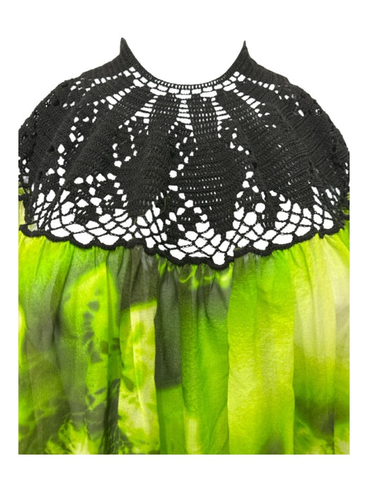 Jean Paul Gaultier Size 8 Lime Green & Black Silk Sheer Halter Tie Neck Top Lime Green & Black / 8
