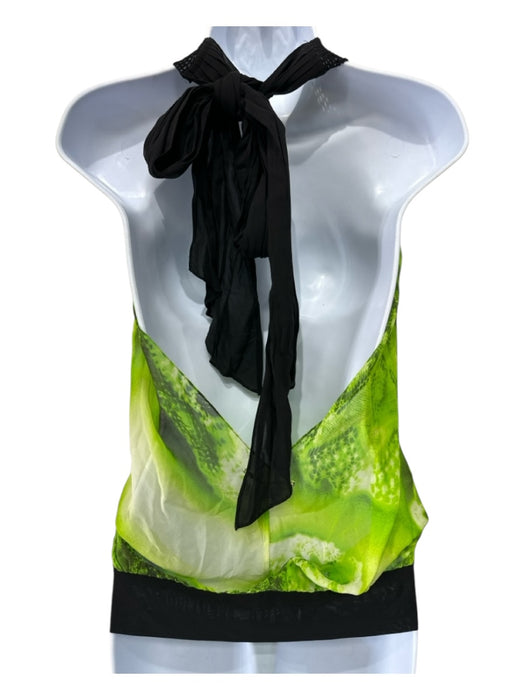 Jean Paul Gaultier Size 8 Lime Green & Black Silk Sheer Halter Tie Neck Top Lime Green & Black / 8