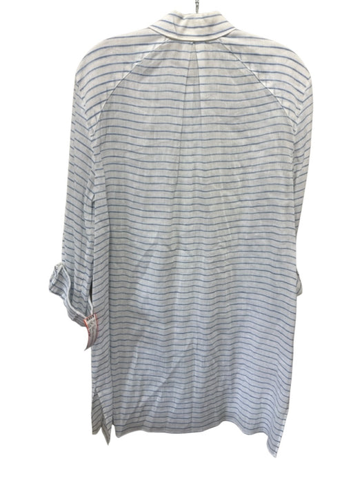 Alice + Olivia Size Large White & Blue Linen & Cotton Long Sleeve Dress White & Blue / Large