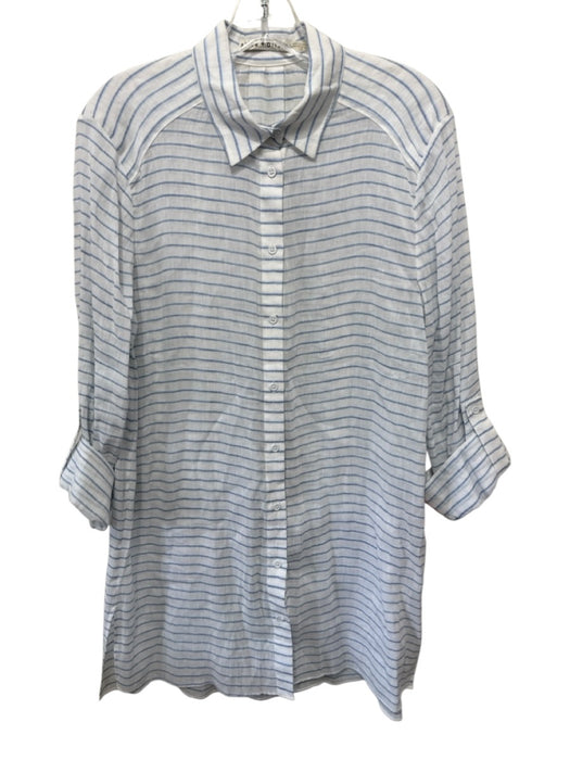 Alice + Olivia Size Large White & Blue Linen & Cotton Long Sleeve Dress White & Blue / Large