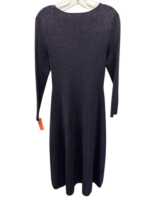 A.L.C. Size L Purple & Black Viscose Blend Rib Knit Shimmer Long Sleeve Dress Purple & Black / L