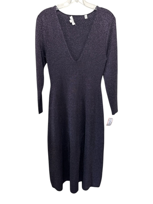 A.L.C. Size L Purple & Black Viscose Blend Rib Knit Shimmer Long Sleeve Dress Purple & Black / L