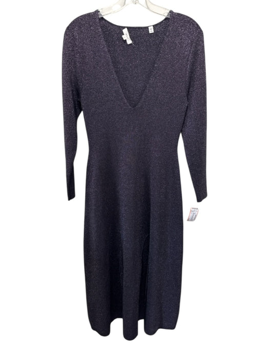 A.L.C. Size L Purple & Black Viscose Blend Rib Knit Shimmer Long Sleeve Dress Purple & Black / L