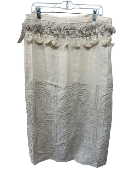 Johanna Ortiz Size 10 Beige Linen Cotton Blend Embroidered Tassel Detail Skirt Beige / 10