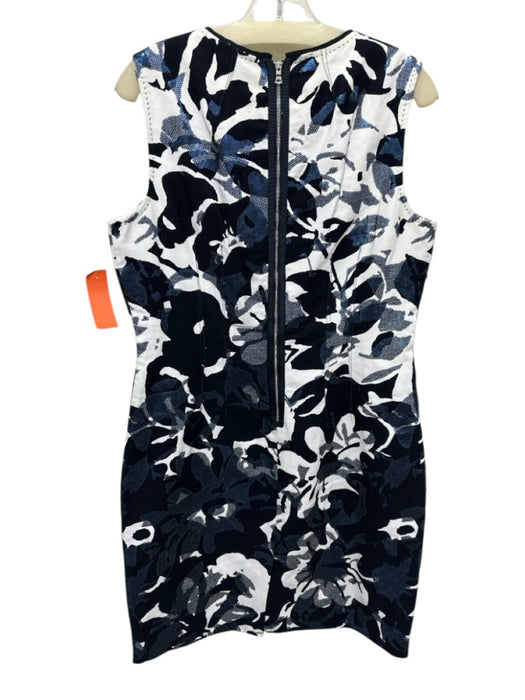 Elie Tahari Size 12 White, Black, Blue Cotton Abstract Floral Sleeveless Dress White, Black, Blue / 12