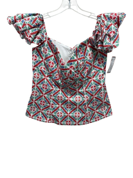 Caroline Constas Size L White, Red, Multi Cotton Floral Print Back Zip Top White, Red, Multi / L