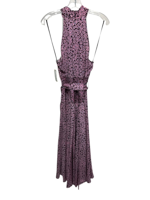 Diane Von Furstenberg Size 14 Black, Pink & Blue Silk Floral High Neck Dress Black, Pink & Blue / 14