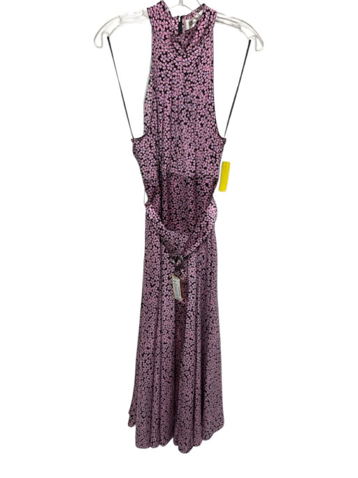 Diane Von Furstenberg Size 14 Black, Pink & Blue Silk Floral High Neck Dress Black, Pink & Blue / 14