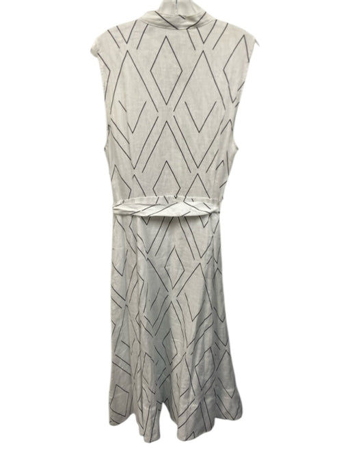 Equipment Femme Size 12 White & Black Linen Sleeveless Geometric Print Dress White & Black / 12