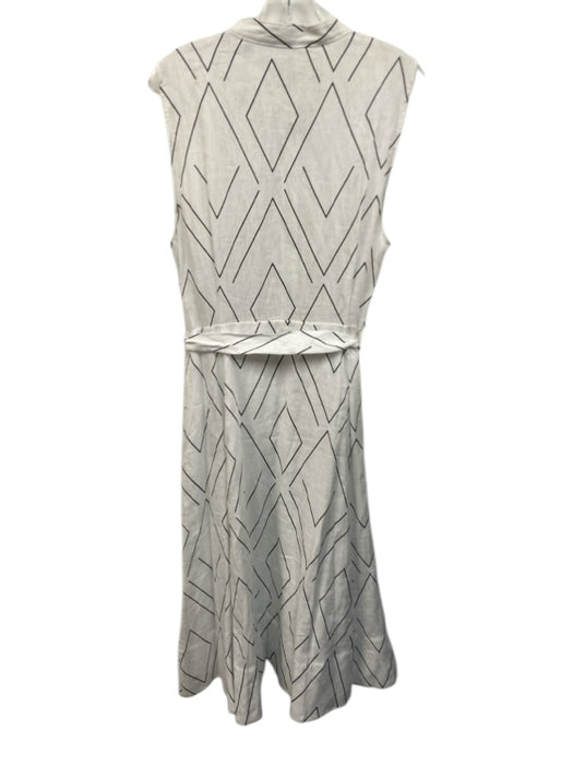 Equipment Femme Size 12 White & Black Linen Sleeveless Geometric Print Dress White & Black / 12