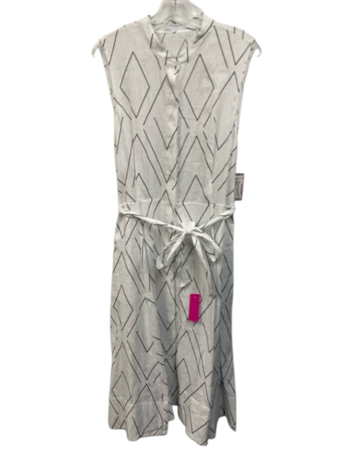 Equipment Femme Size 12 White & Black Linen Sleeveless Geometric Print Dress White & Black / 12