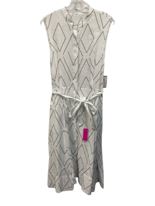 Equipment Femme Size 12 White & Black Linen Sleeveless Geometric Print Dress White & Black / 12