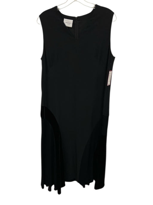 Akris Punto Size 12 Black Viscose Sleeveless Velvet Darted V Neck Dress Black / 12