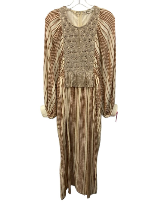 Tory Burch Size 10 Beige, Brown, Orange Viscose Half Sleeve Crochet detail Dress Beige, Brown, Orange / 10