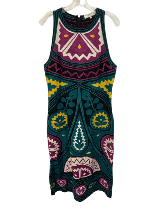 Sea New York Size 12 Teal, Purple, Yellow Cotton Blend Sleeveless Pockets Dress Teal, Purple, Yellow / 12