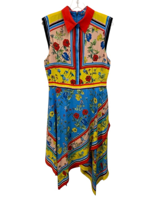 Alice + Olivia Size 12 Blue, Yellow, Red Polyester Sleeveless Floral Dress Blue, Yellow, Red / 12