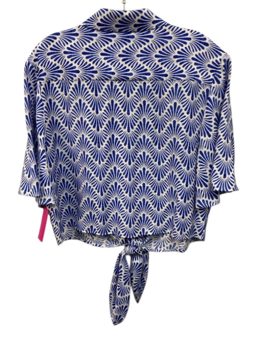 Mango Size Medium Blue & White Viscose Blend Elastic Waist Short Sleeve Pant Set Blue & White / Medium