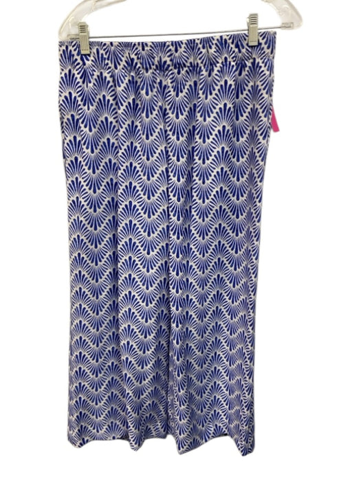 Mango Size Medium Blue & White Viscose Blend Elastic Waist Short Sleeve Pant Set Blue & White / Medium