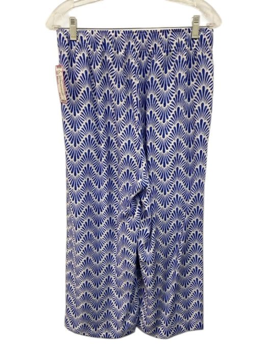 Mango Size Medium Blue & White Viscose Blend Elastic Waist Short Sleeve Pant Set Blue & White / Medium