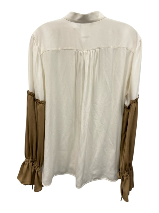 Max Mara Size 10 Cream & Brown Silk Long Sleeve Ruffles drawstring cuffs Top Cream & Brown / 10