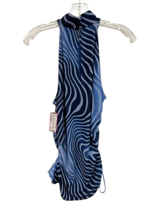 Ramy Brook Size Large Blue & Navy Polyester Sleeveless Abstract Print Mesh Top Blue & Navy / Large