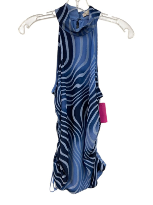 Ramy Brook Size Large Blue & Navy Polyester Sleeveless Abstract Print Mesh Top Blue & Navy / Large