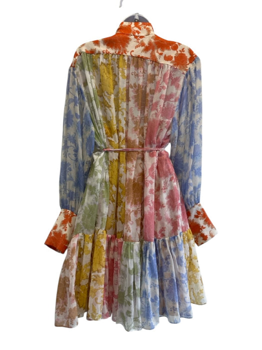 Zimmermann Size 3/L Blue, Orange, Multi Cotton & Silk Long puff sleeve Dress Blue, Orange, Multi / 3/L