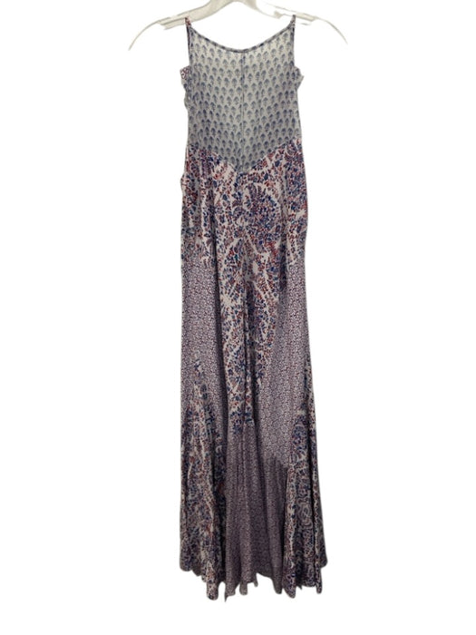 Rebecca Taylor Size 12 Blue, Red, White Silk Sleeveless Floral Print Midi Dress Blue, Red, White / 12