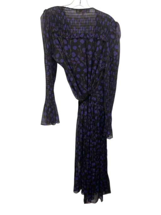 Diane Von Furstenberg Size 14 Black, Blue, Red Silk Long Smocked Sleeves Dress Black, Blue, Red / 14