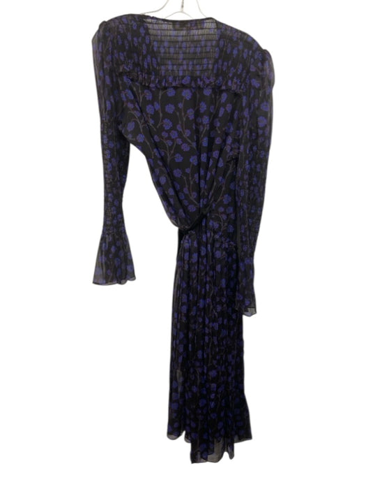 Diane Von Furstenberg Size 14 Black, Blue, Red Silk Long Smocked Sleeves Dress Black, Blue, Red / 14