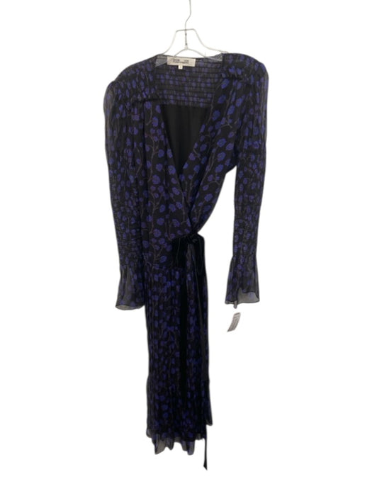 Diane Von Furstenberg Size 14 Black, Blue, Red Silk Long Smocked Sleeves Dress Black, Blue, Red / 14