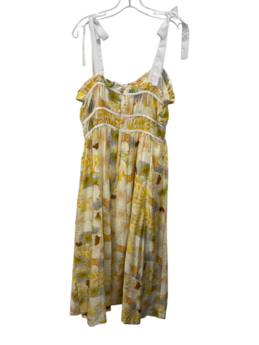 En Saison Size L Yellow, Purple, White Rayon & Polyamide Sleeveless Ruched Dress Yellow, Purple, White / L