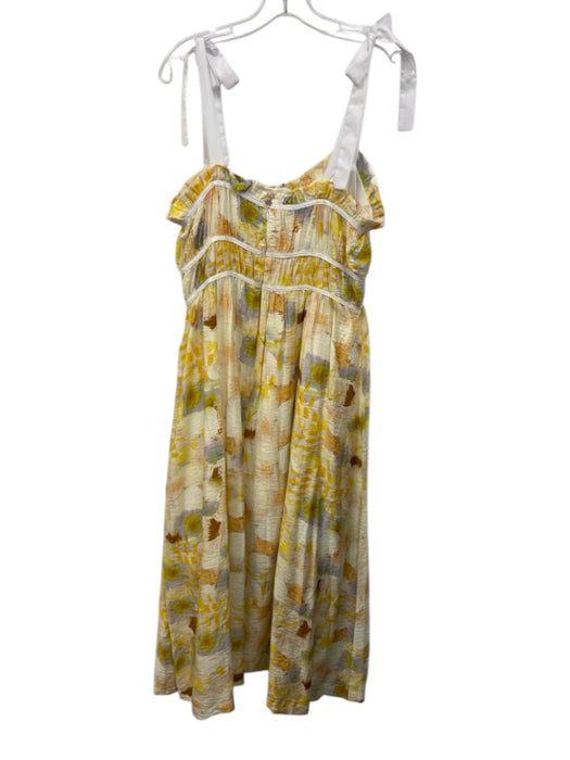 En Saison Size L Yellow, Purple, White Rayon & Polyamide Sleeveless Ruched Dress Yellow, Purple, White / L