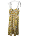 En Saison Size L Yellow, Purple, White Rayon & Polyamide Sleeveless Ruched Dress Yellow, Purple, White / L