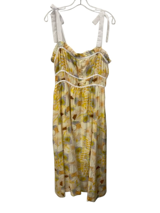 En Saison Size L Yellow, Purple, White Rayon & Polyamide Sleeveless Ruched Dress Yellow, Purple, White / L