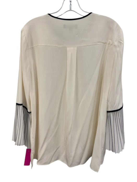 Lafayette 148 Size L Cream & Black Silk 3/4 Flare Sleeve Pleated Buttons Top Cream & Black / L