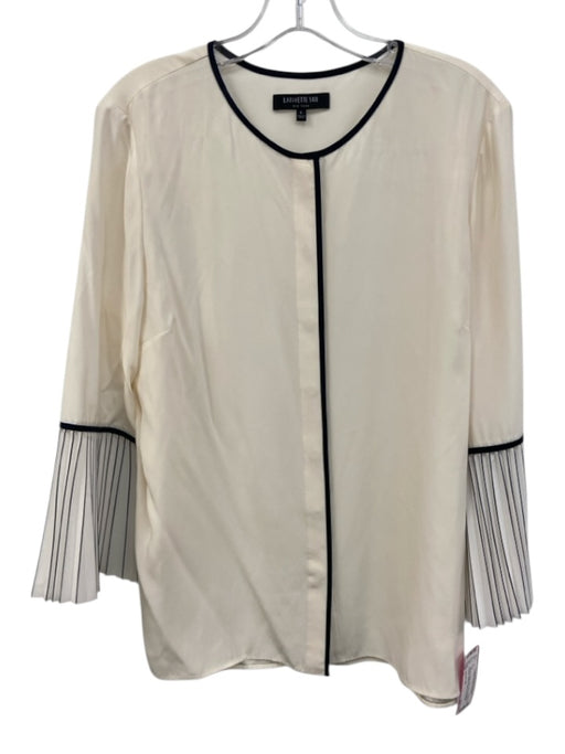 Lafayette 148 Size L Cream & Black Silk 3/4 Flare Sleeve Pleated Buttons Top Cream & Black / L