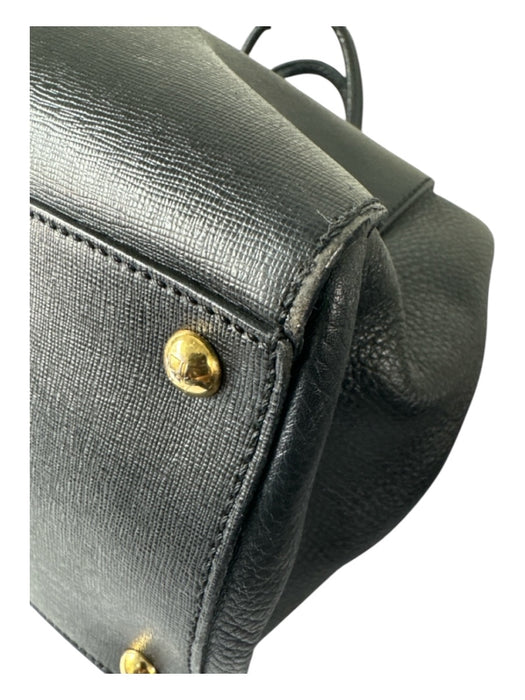 Fendi Black Saffiano Leather Pebbled 2 handles Gold Hardware Button Closure Bag Black / M