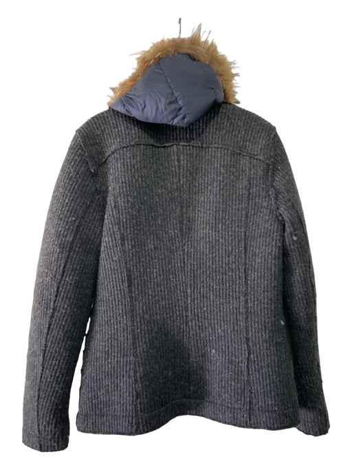 Marlino Size S Gray & Navy Polyester & Acrylic Sweater Puffed Fur Collar Jacket Gray & Navy / S
