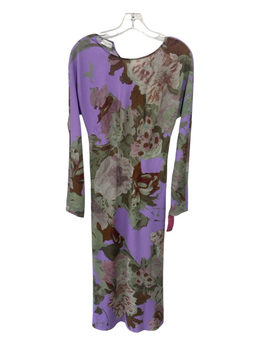 Dries Van Noten Size 38 Purple, Green & Brown Polyester Blend Long Sleeve Dress Purple, Green & Brown / 38