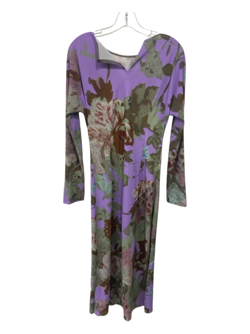 Dries Van Noten Size 38 Purple, Green & Brown Polyester Blend Long Sleeve Dress Purple, Green & Brown / 38