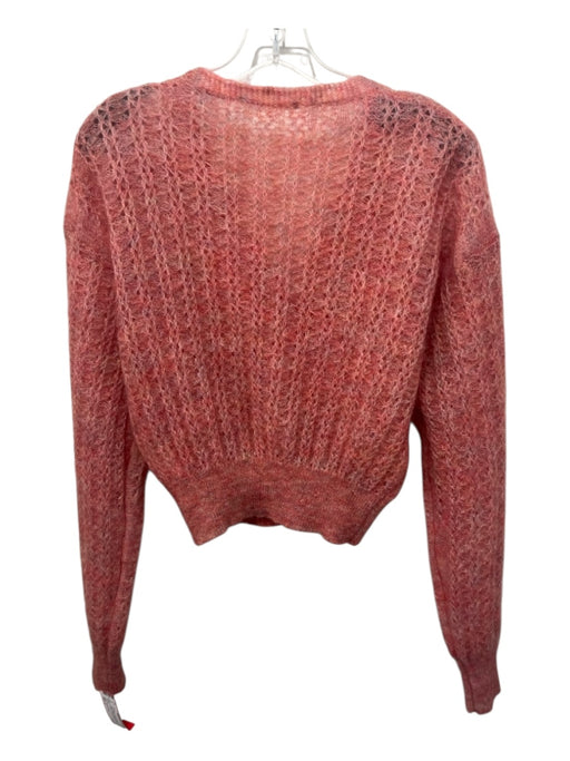 Pomandere Size 2 Peach Pink Mohair & Wool Fuzzy Buttons Loose Knit Cardigan Peach Pink / 2