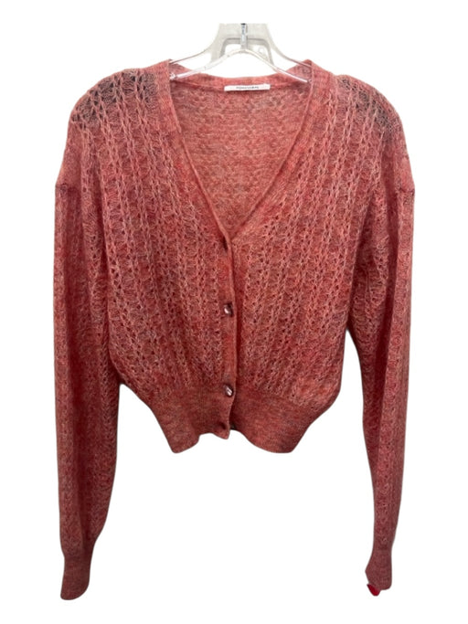 Pomandere Size 2 Peach Pink Mohair & Wool Fuzzy Buttons Loose Knit Cardigan Peach Pink / 2